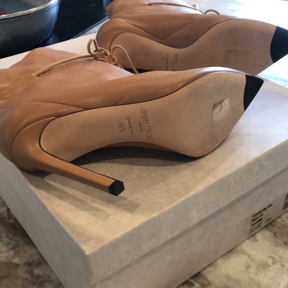 Jimmy Choo Stitch 100 Drawstring Leather Ankle Boots Tan size 36.5 NEVER WORN - Picture 9 of 10